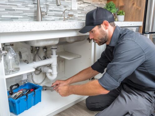 Professional plumber inspecting residential plumbing in Lakeland, FL.
