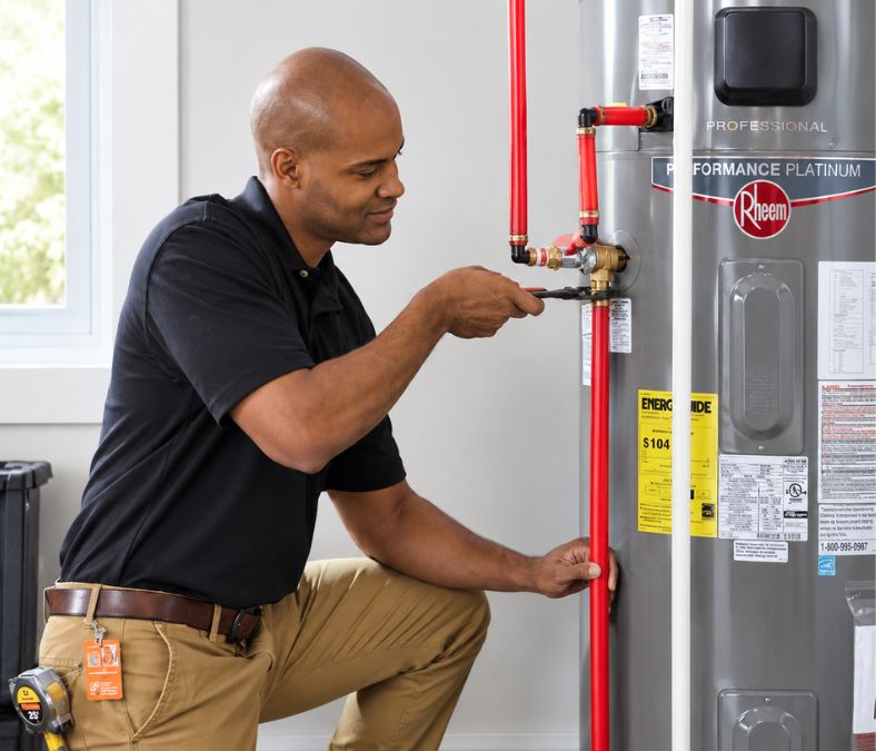 Professional plumber installing a residential plumbing fixture in Lakeland, FL
